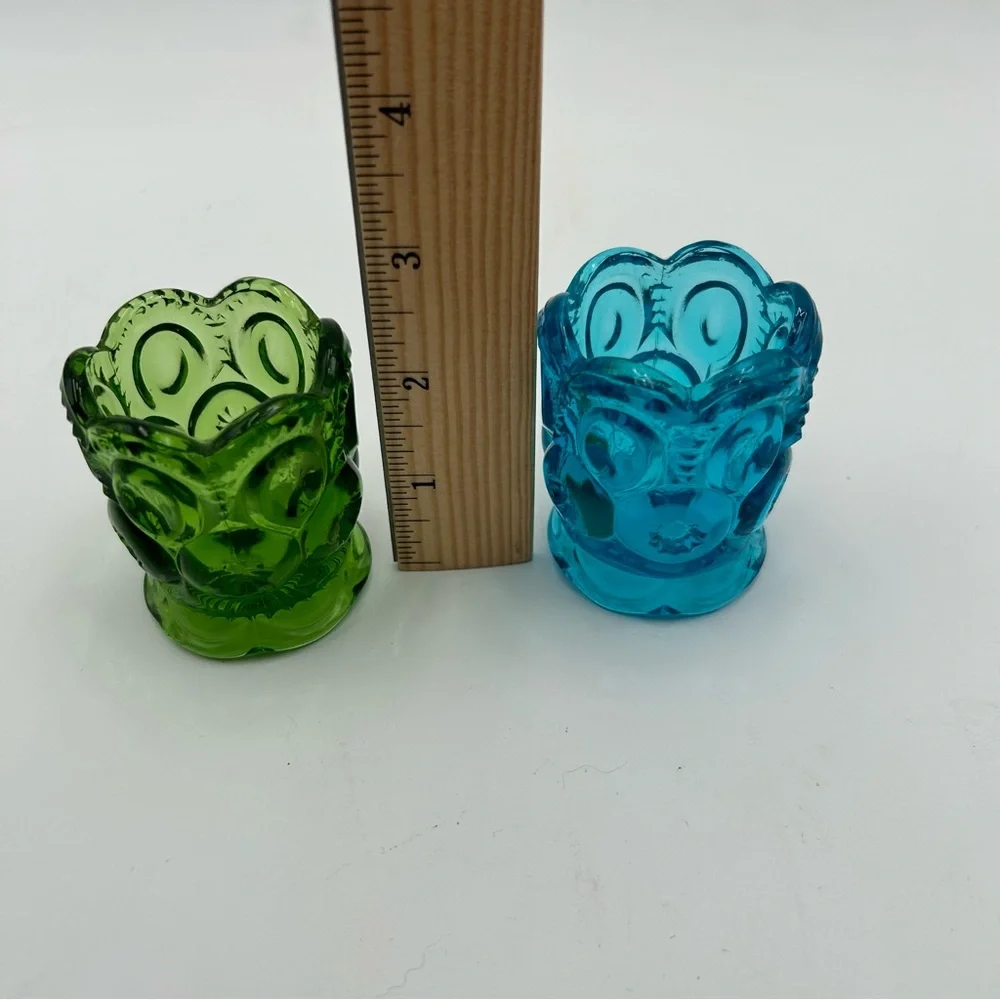 Vintage LE Smith Glass Moon & Stars Toothpick Holders - Green and Blue - Picture 5 of 9